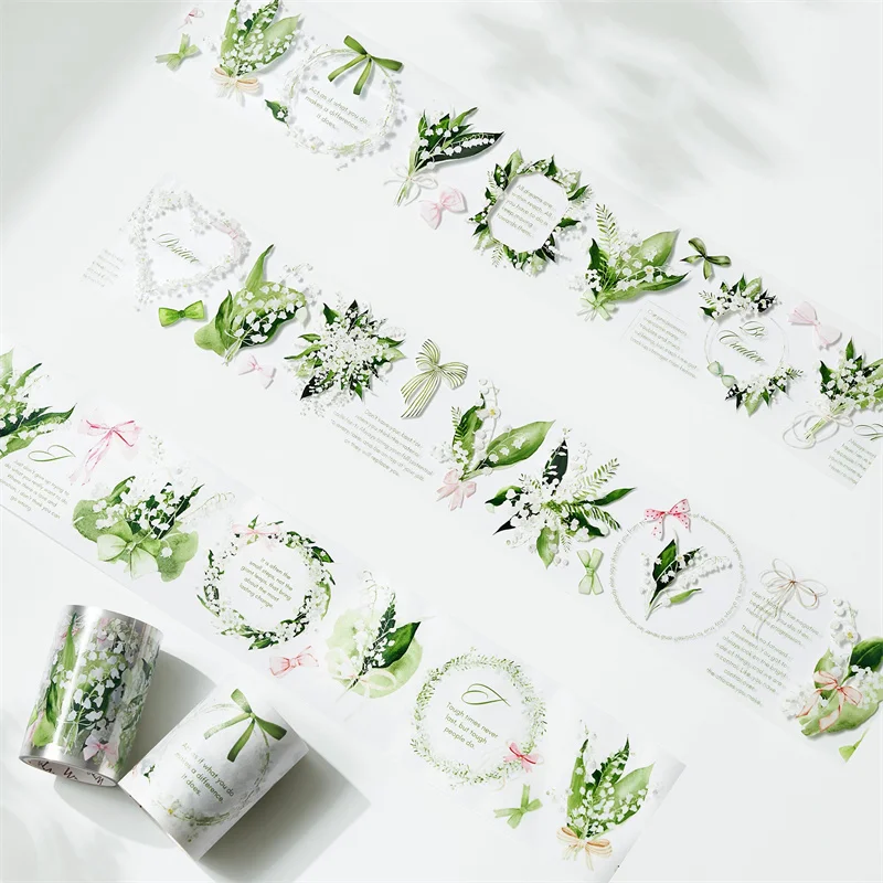 WT 6cmx5m Pre-cut Washi and PET Tapes Lily of the Valley Scrapbooking Masking Tape Journals Photoalbum Adhesive Sticker