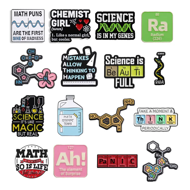 Interesting Chemical Element Metal Brooch Biogene Math Science Badge Fashion Student Gift Backpack Pin Clothing Accessories