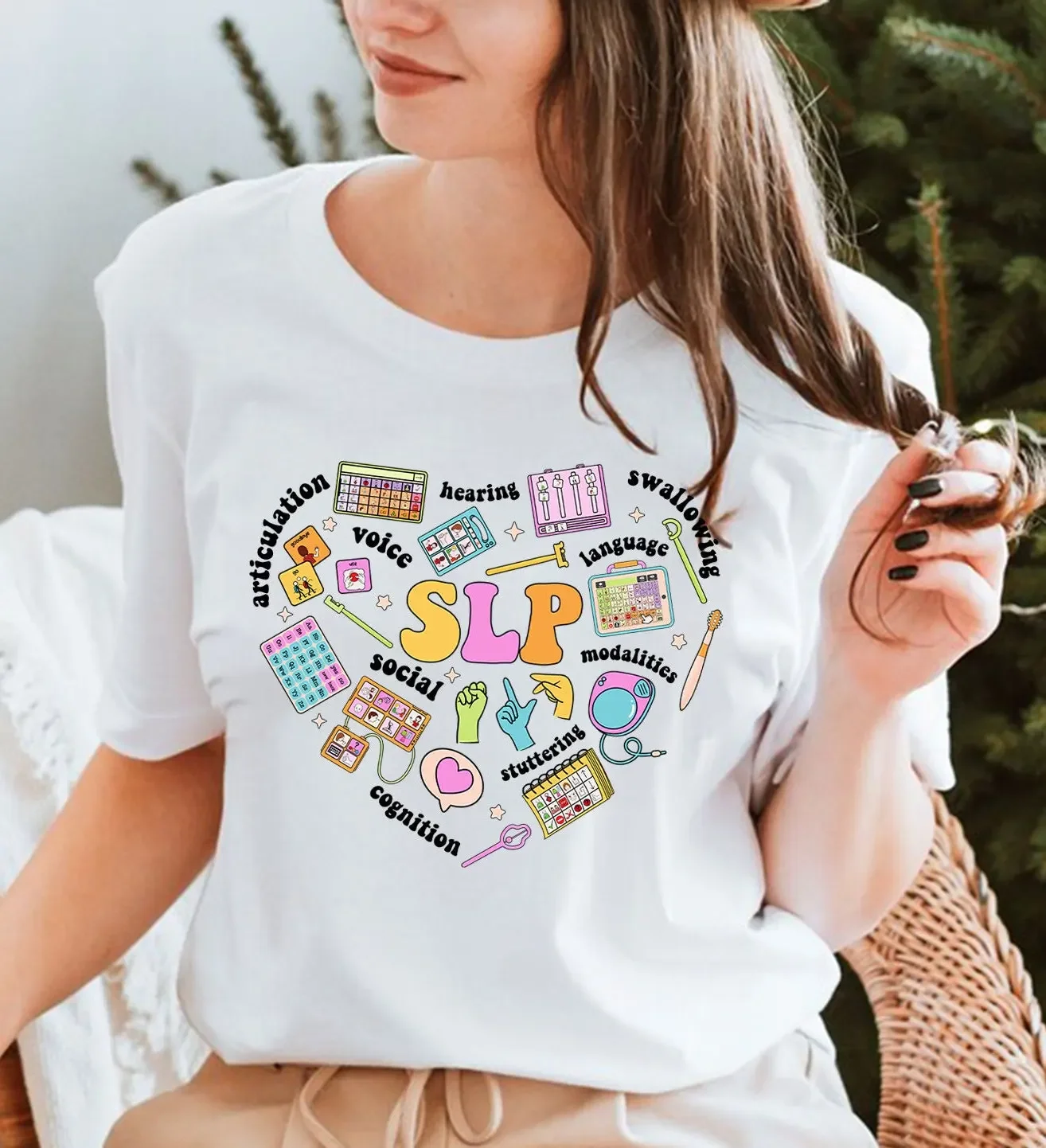 

Футболка с сердечком для мочевого языка, патологов, ваши слова, имеет значение Aac, прядящий учитель, инклюзия, неврородизительность, Bcba Slp Ot, учителя