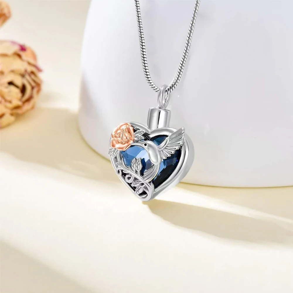 Hummingbird Heart Urn Locket Necklace for Ashes and Urn Locket Cremation Necklace for Ashes Memorial Keepsake Jewelry - view 3