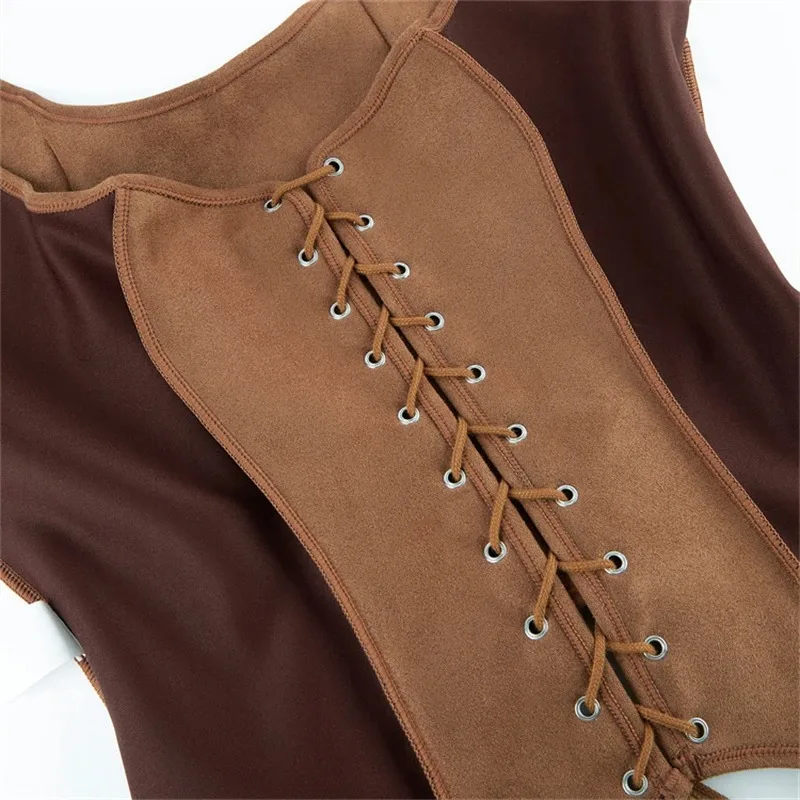 Vintage Brown Pirate Corset Tank Top Sexy Women Gothic Front Lace Up Bustier Crop Tops Vest Steampunk Korsett image 5