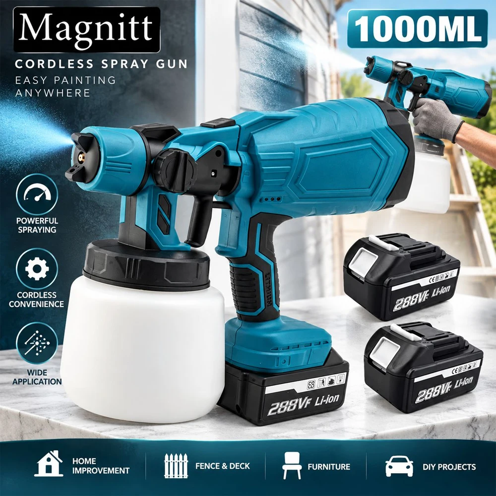 1000ML Elektrische Sprühpistole, kabellos, tragbar, für den Hausgebrauch, HVLP-Farbsprühgerät, für Auto, Möbel, Stahlbeschichtung, Airbrush, passend für Makita 18V Akku