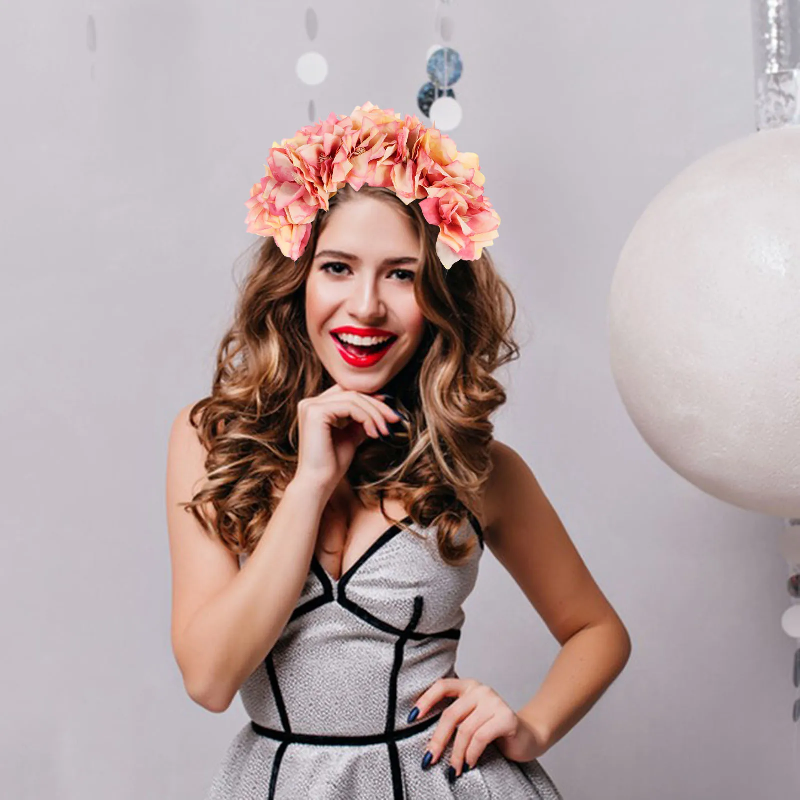 

Simulated Flower Headband Double Row Peony Floral Wedding Party Hair Accessory Tea Party Headpiece for Women Flower Headband