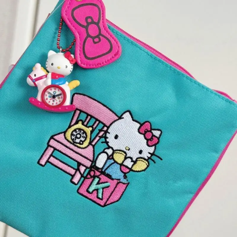 Sanrios Hello Kittys Coin Purse Canvas Embroidery Storage Bag Cartoon Large Capacity Document Package Multifunctional Portable