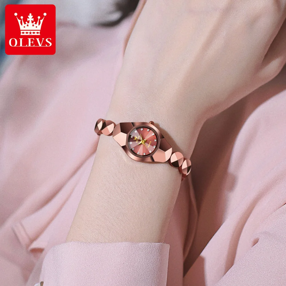 OLEVS Original Quartz Watch for Women Luxury Rhombus Mirror Diamond Tungsten Steel Waterproof Elegant Women\'s Wristwatches Reloj