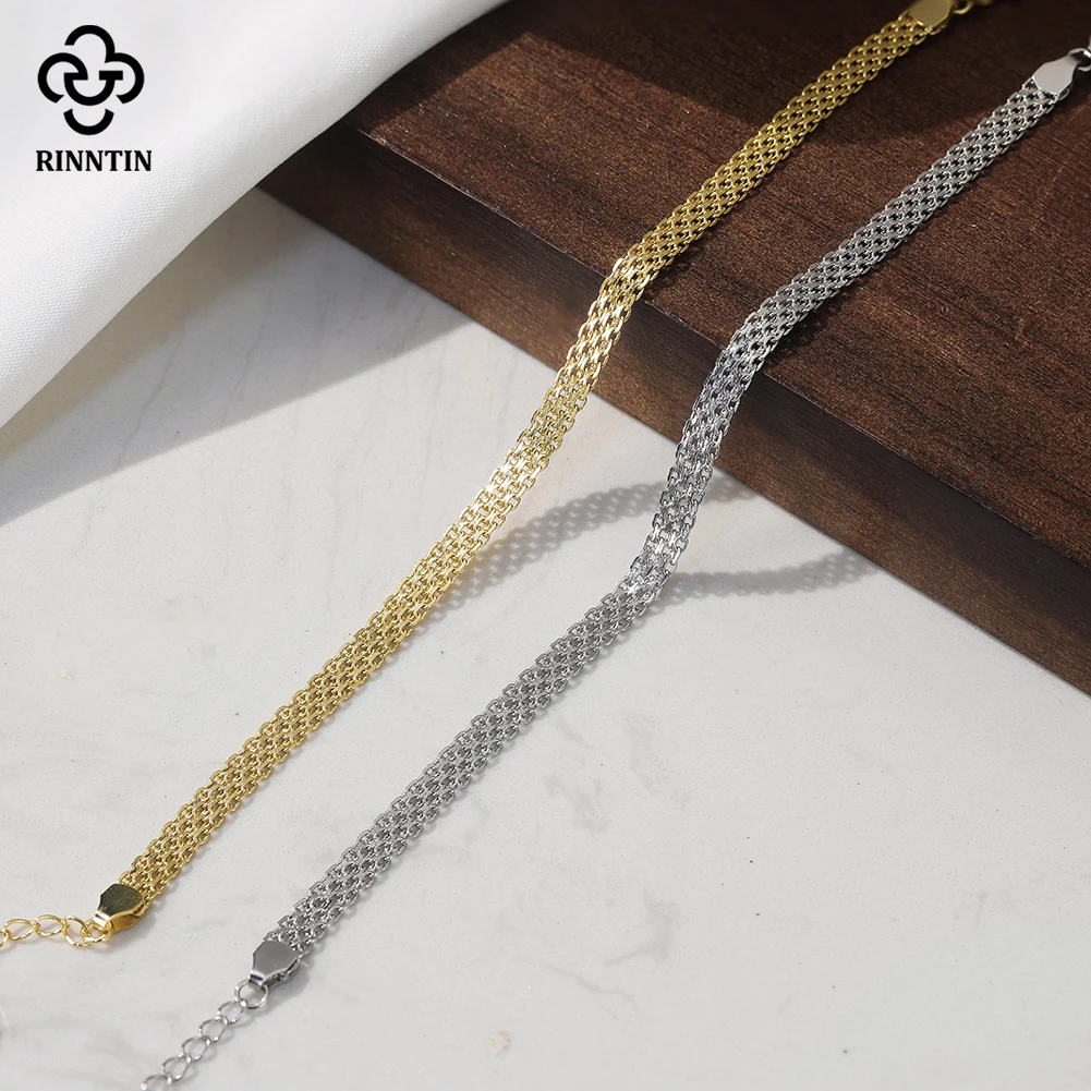 Rinntin 4mm 925 Sterling Silver Tank Mesh Popcorn Chain Bracelet for Women Light Luxury Fashion Wristband Daily Jewelry GAB05