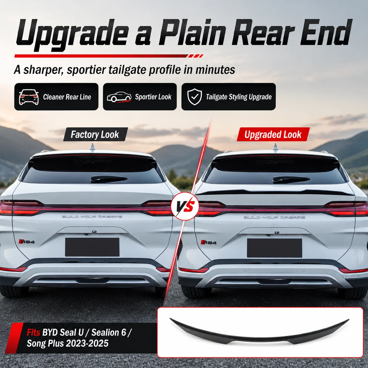 Rear Trunk Spoiler Lip For BYD Seal U Sealion 6 Song Plus 2023‑2025 ABS Tailgate Wing Trim Exterior Car Styling Accessories