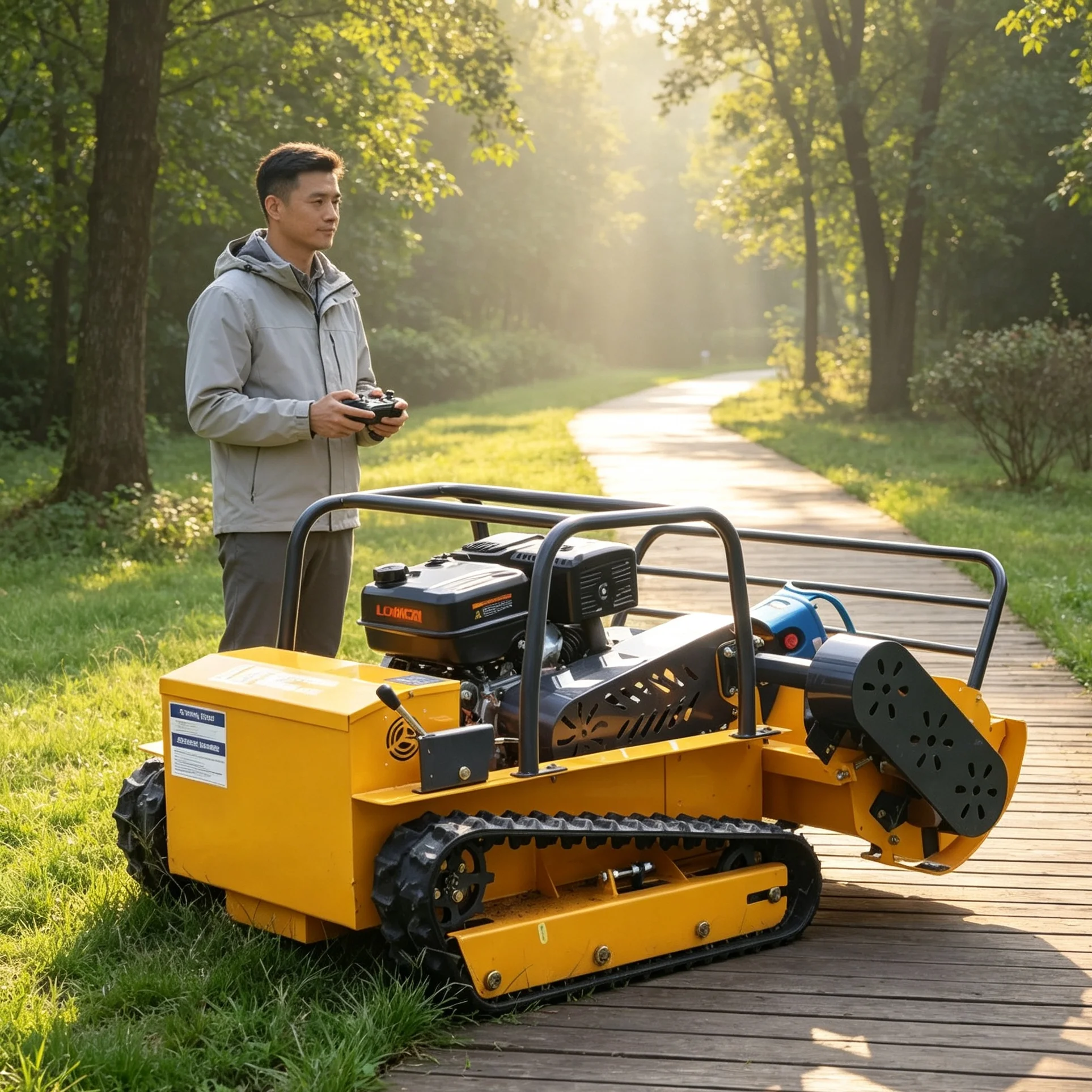 Customized self propelled remote‑controlled lawn mower,tracked lawn mower,GPS memory route function and five optional add‑on