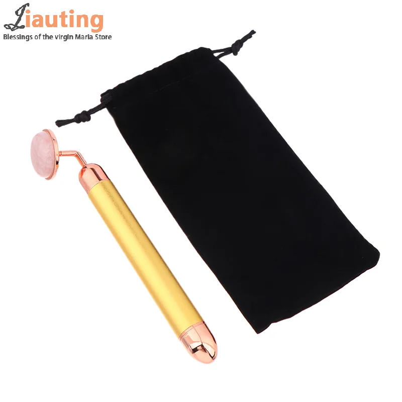 Natural Stone Rose Gold Electric Roller Original Amethyst Quartz Jade Big Frequency Eye Massage Face Care Neck Detox Beauty Tool