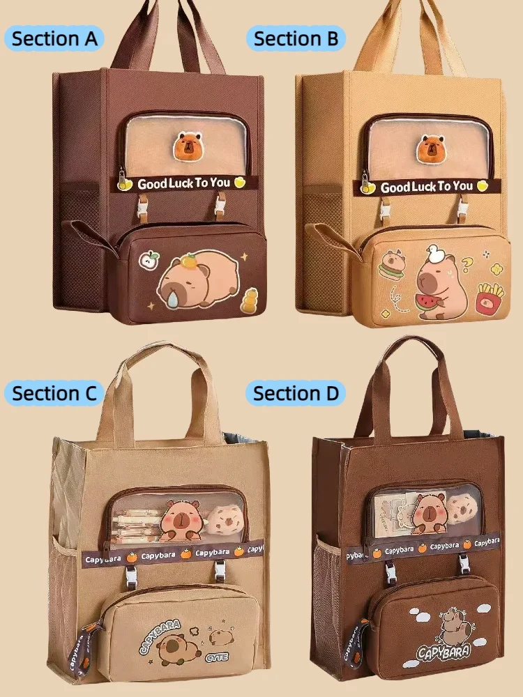 

Children's Day capybara canvas storage bag which integrates schoolbag and pen bag is a four-piece package Necessary for studen