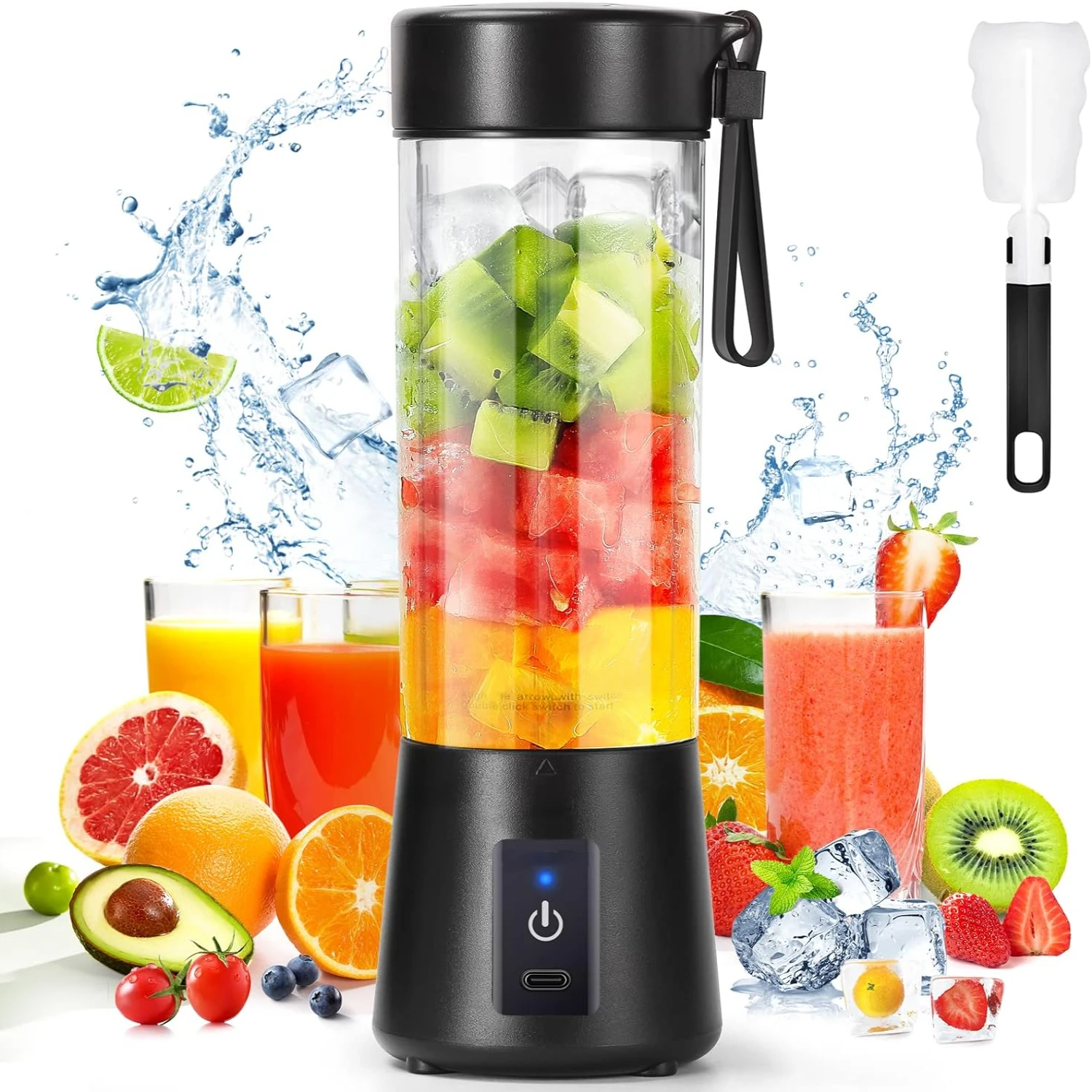 

Compact Portable 4000mAh Personal Blender for Shakes and Smoothies - USB Rechargeable Mini Blender with 6 Blades and Blender Bot