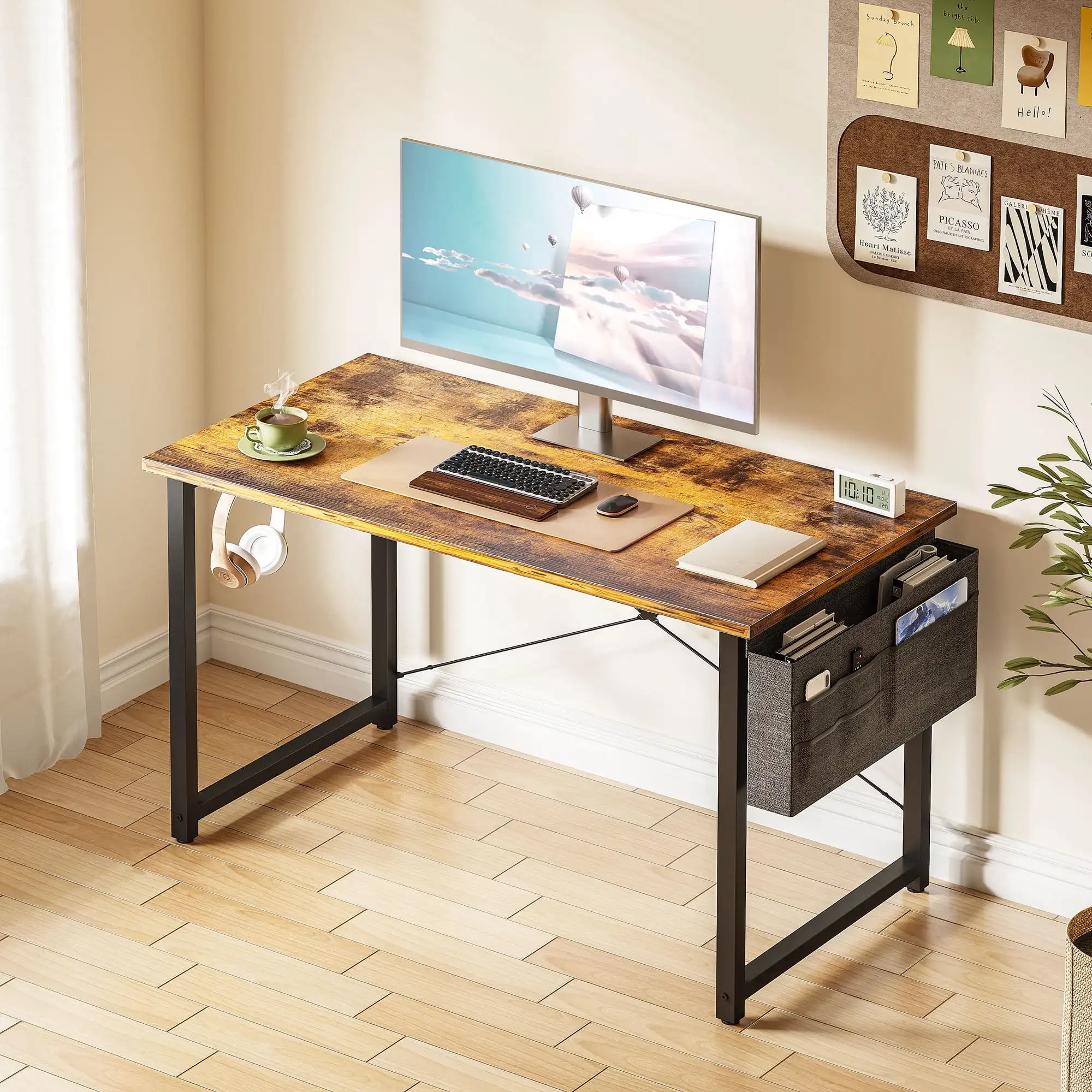 Computer Writing Desk 40 inch, Sturdy Home Office Table, Work Desk with a Storage Bag and Headphone Hook,Vintage