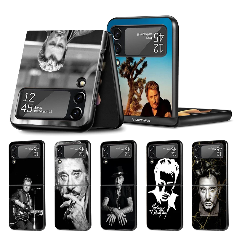 Johnny Hallyday Music Z Flip 4 Z Flip 4 Phnoe Case For Samsung Z Flip 3 5 5G Black Hard Shell Galaxy ZFlip3 ZFlip4 ZFlip5 Unique