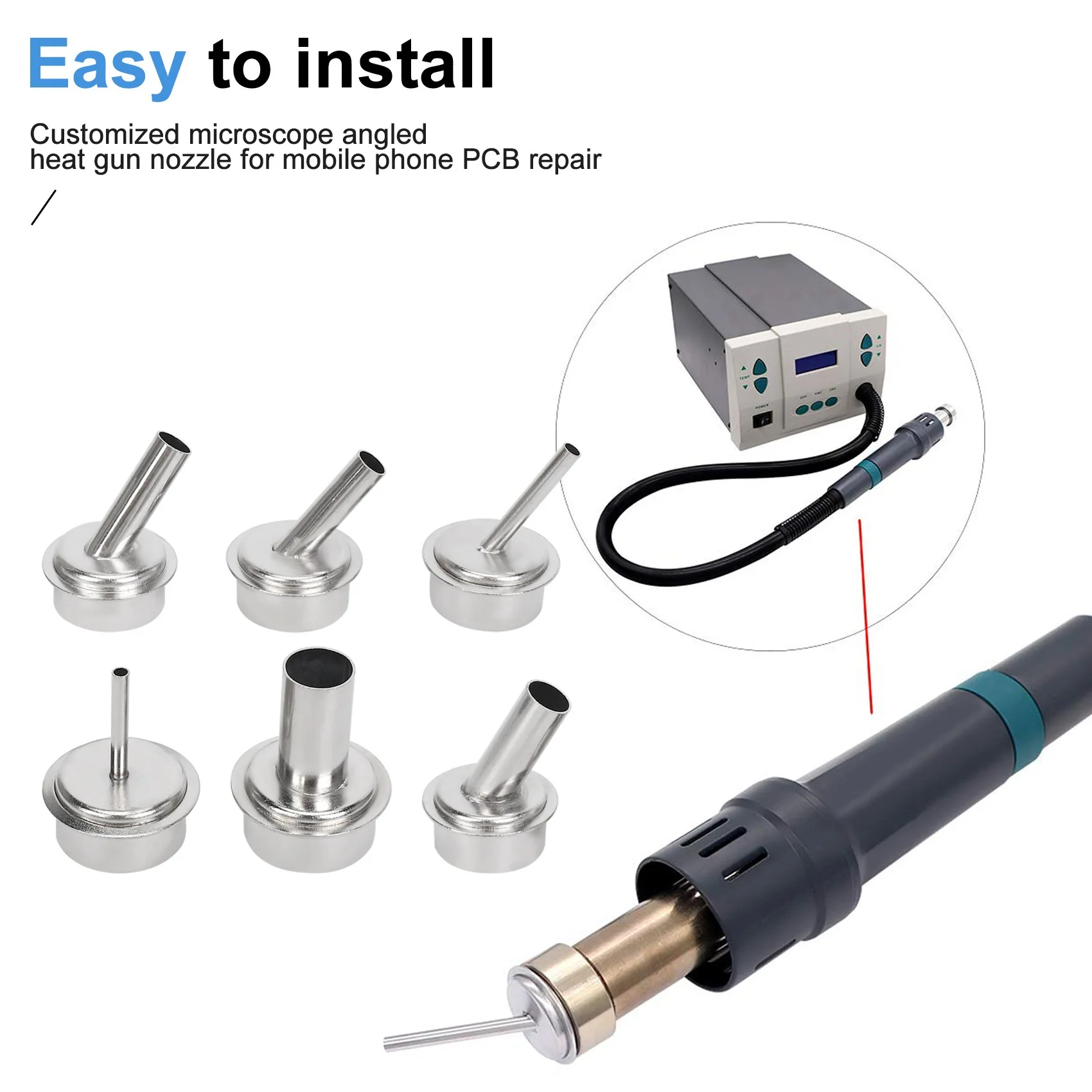 ABFI 6Pcs Quick 861DW Hot Air Station Resisting Nozzles 3/4/6/8/10/12Mm Nozzle Sleeve For PCB Microscope Soldering Repair