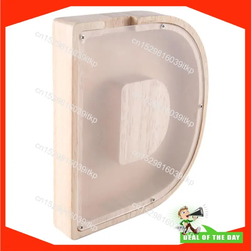 1 أغسطس قطعة من جرة توفير الحروف الخشبية على شكل حروف أبجدية إنجليزية، جرة توفير العملات المعدنية من الزجاج الشفاف D