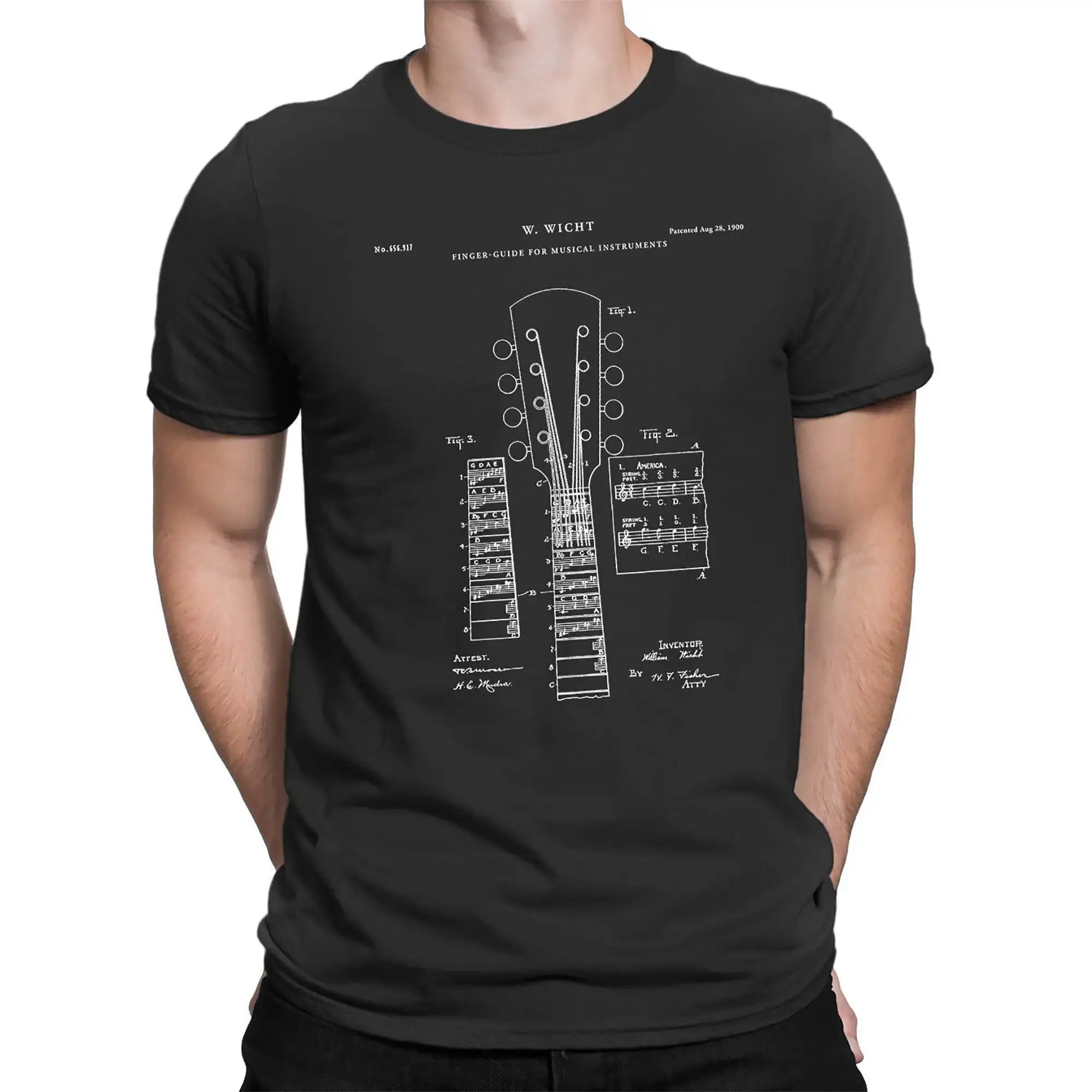 Guitar Patent T Shirt Blueprint Print GuitarisT Musician Band tee PT662