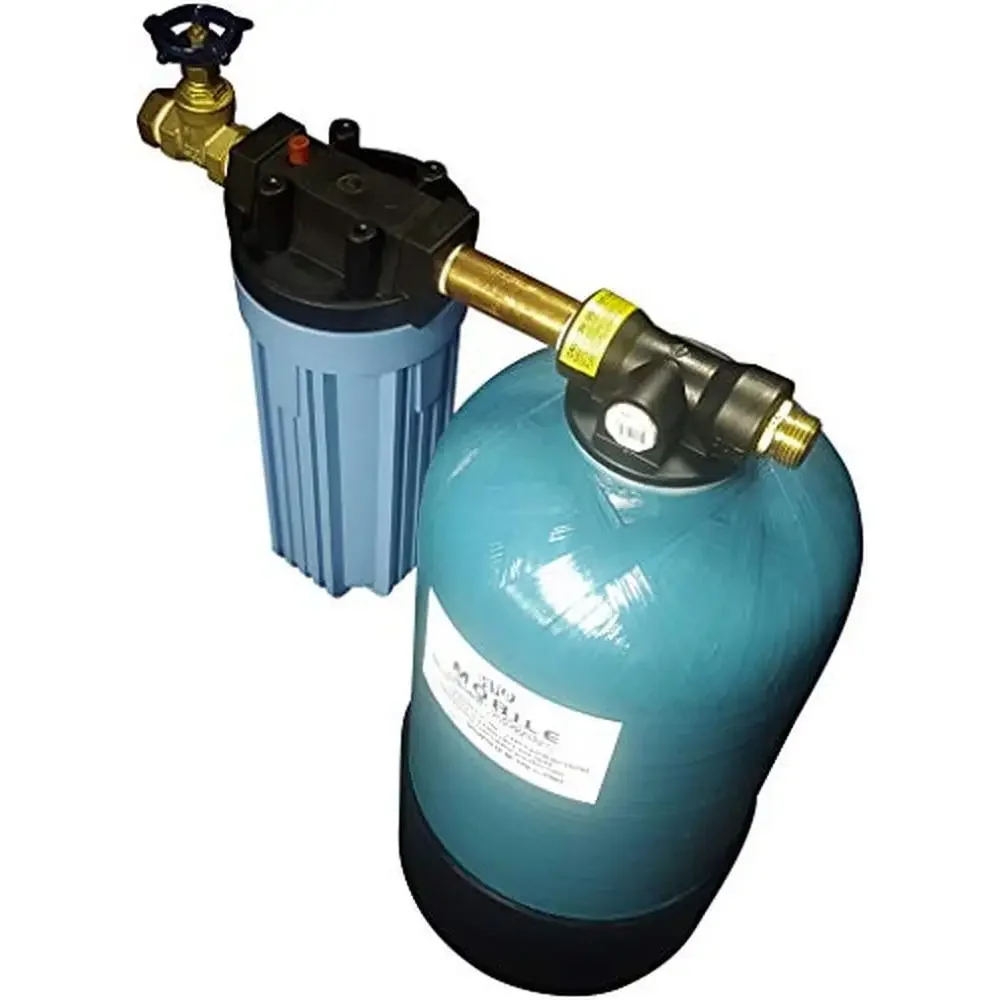 Portable Water Softener with Salt Caddy 16,000gr Total Hardness Removal NSF 61 Brass Fittings RV Use Manual Regeneration