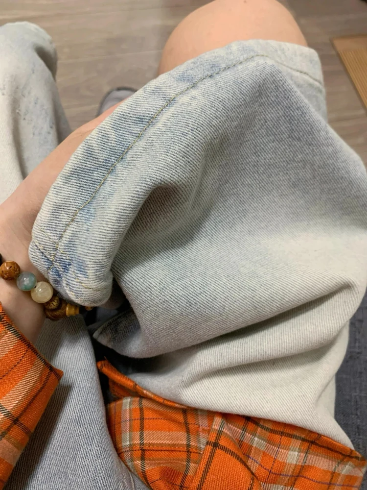 กางเกงยีนส์ทรงขากว้างเอวสูงสไตล์เรโทรอเมริกันสำหรับผู้หญิง ฤดูร้อน ความยาวเจ็ดส่วนห้า ความยาวหกส่วนห้า ทรงหลวมสบาย สีน้ำเงิน