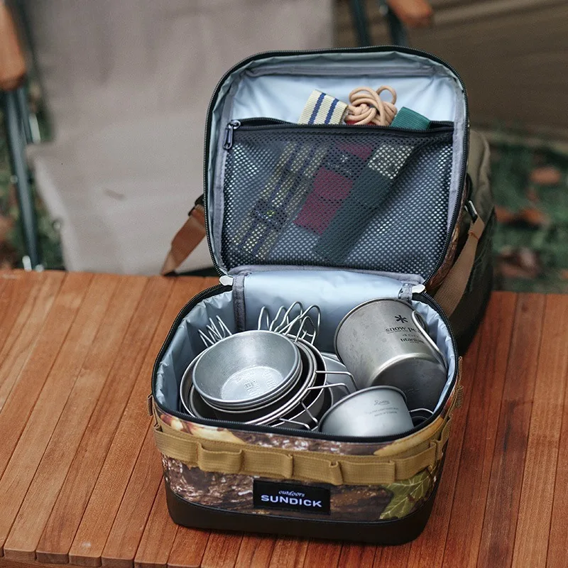 1pcs Outdoor Picnic Bag Insulated Tote Portable Oxford Cloth Handbag Outdoor Camping Tableware Storage Bag