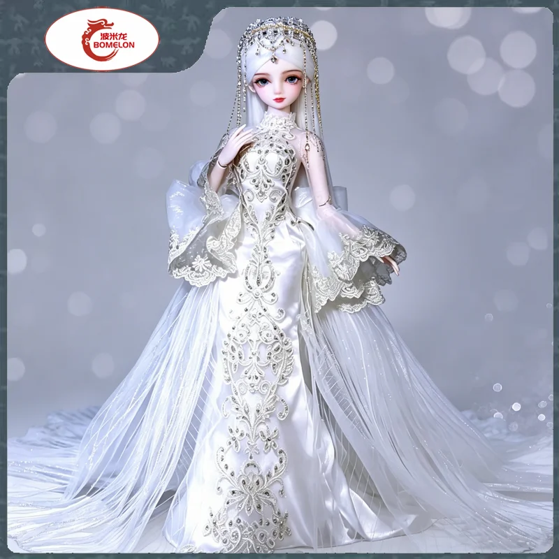 

New 1/3 Bjd Doll Full Set 60cm High End Gold Thread Embroidery White Wedding Dress Bride Doll with Makeup Gift