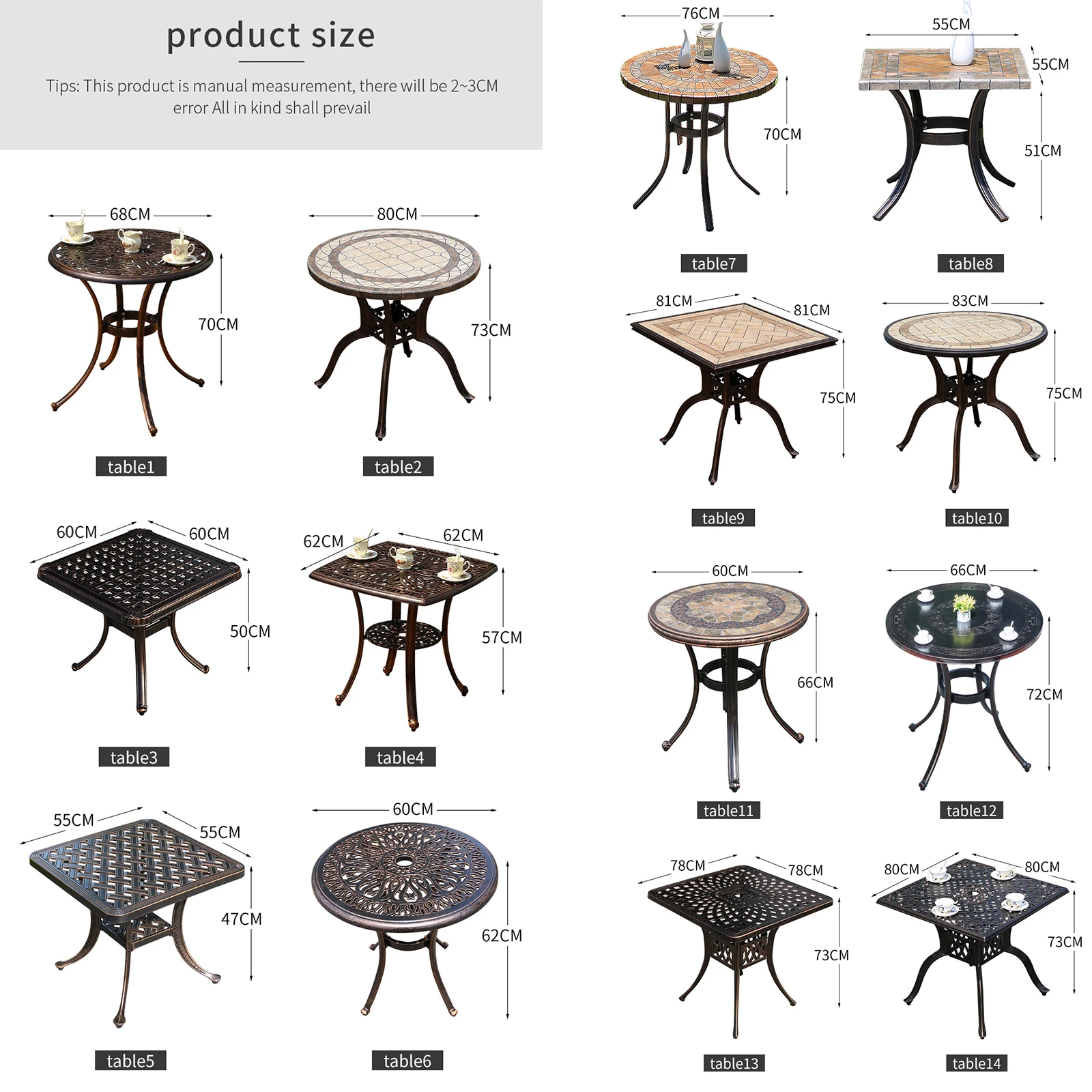 Tile Patio Table Aluminum Frame Outdoor Table Bistro Table All Weather Garden Table Faux Wood Grain Backyard Table Dining Table