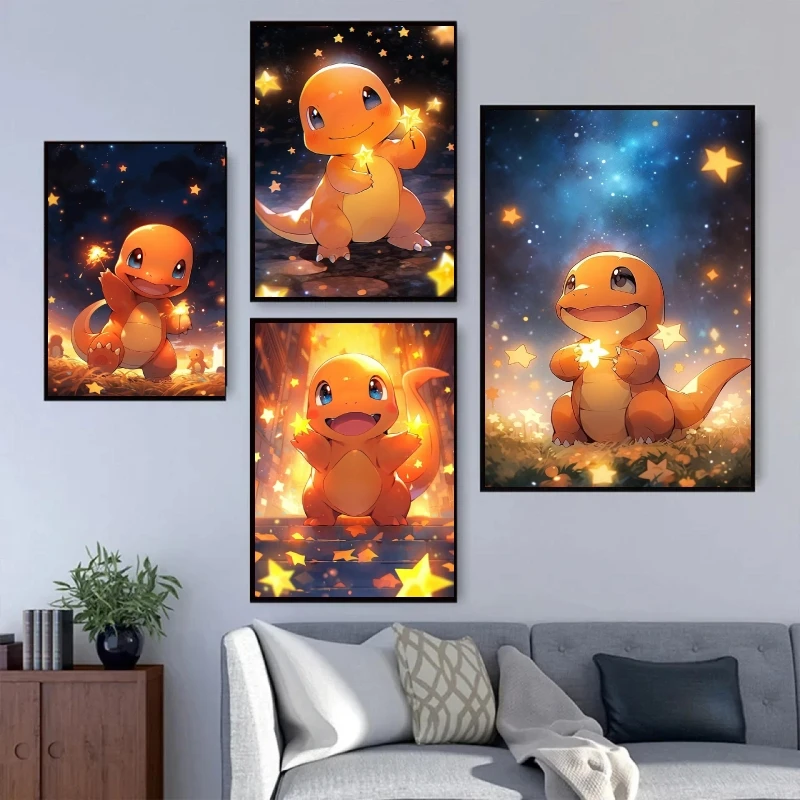

Canvas Posters Pokemon Charmander Pikachu Room Home Wall Stickers Cuadros Best Gift Modular Print Decoration Painting Kid Action