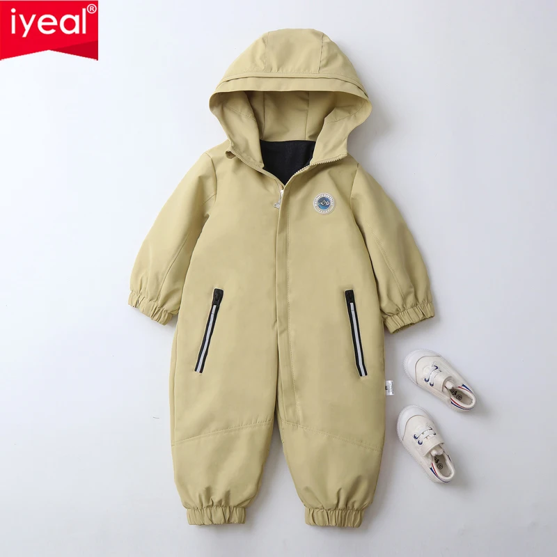 IYEAL  Baby Boy Hooded Thin Ski Suit Jumpsuit 2026 Autumn Winter New Children's Clothing Baby Outdoor Windproof Suit