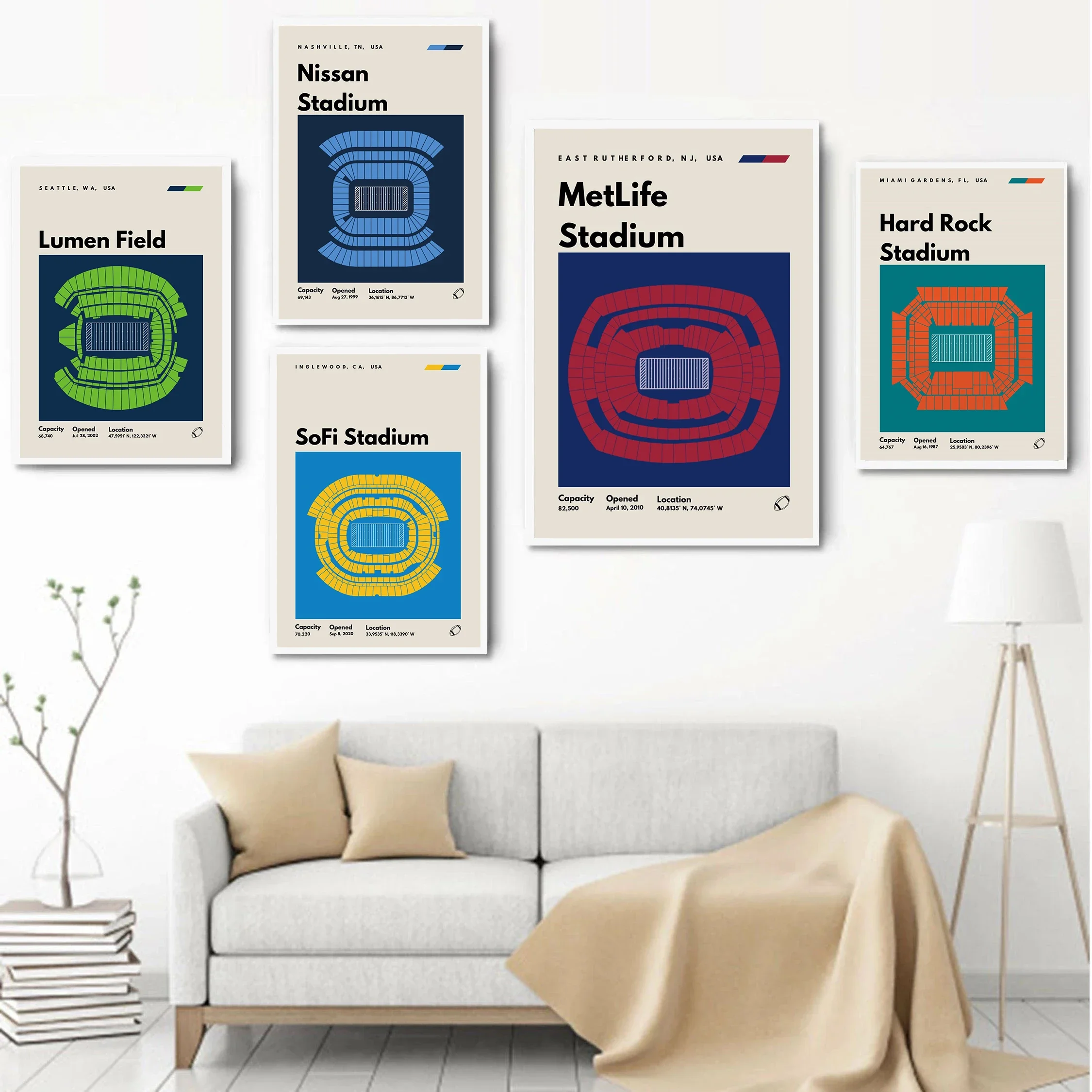 Minimalist Mid Century Modern Football NFL Posters NRG Stadium Prints Canvas Painting Wall Art Picture Home Bedroom Office Decor