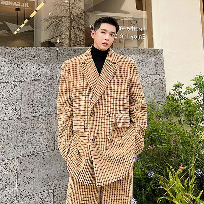 Autumn Winter Suits Men Corduroy Loose Casual Streetwear Vintage Fashion Suit Jacket Pant Man Oversize Blazer Coat Trouser Sets