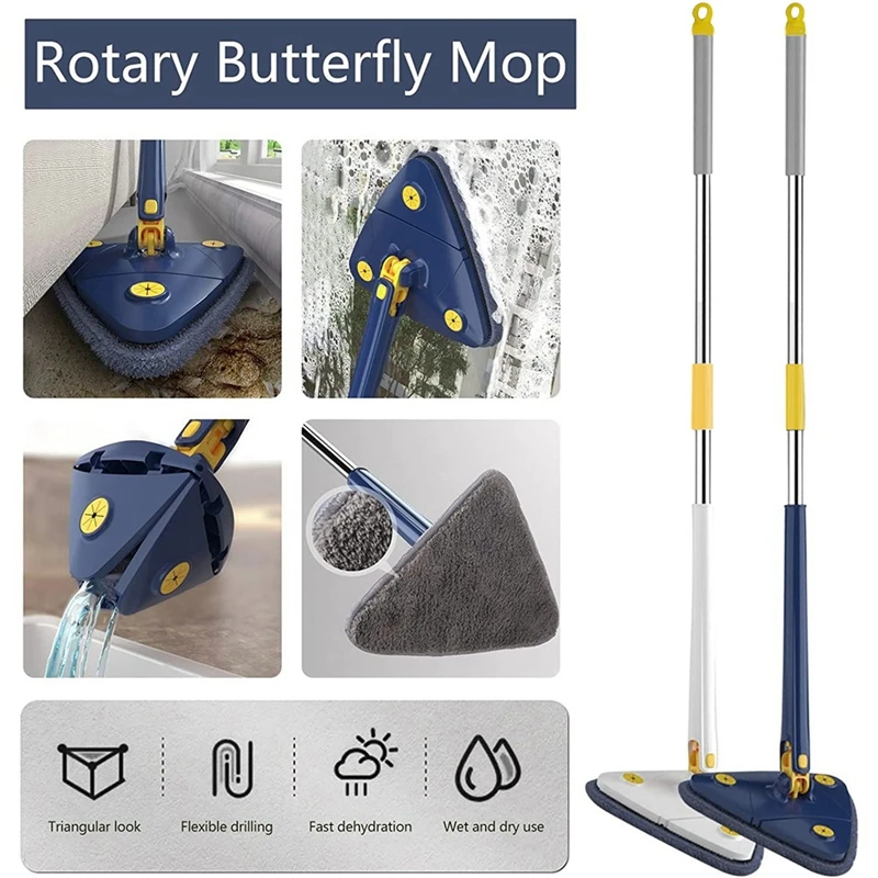 Hot 360° Rotating Adjustable Cleaning Mop, Triangle Cleaning Mop With Automatic Water Squeeze Function For Dry And Wet