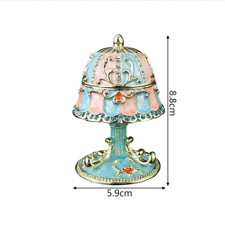 Retro Table Lamp Shape Trinket Box Hand-Painted Small Jewelry Box Metal Keepsake Box Enamel Gift for Women suitable for Birthday