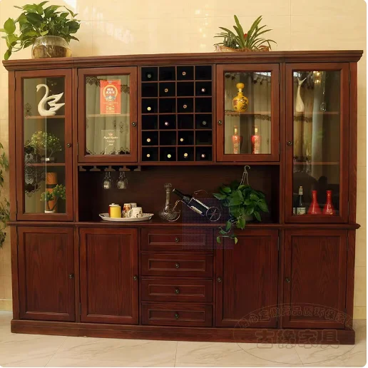 European solid wood wine cabinet combination side cabinet American entrance cabinet multi-functional restaurant locker