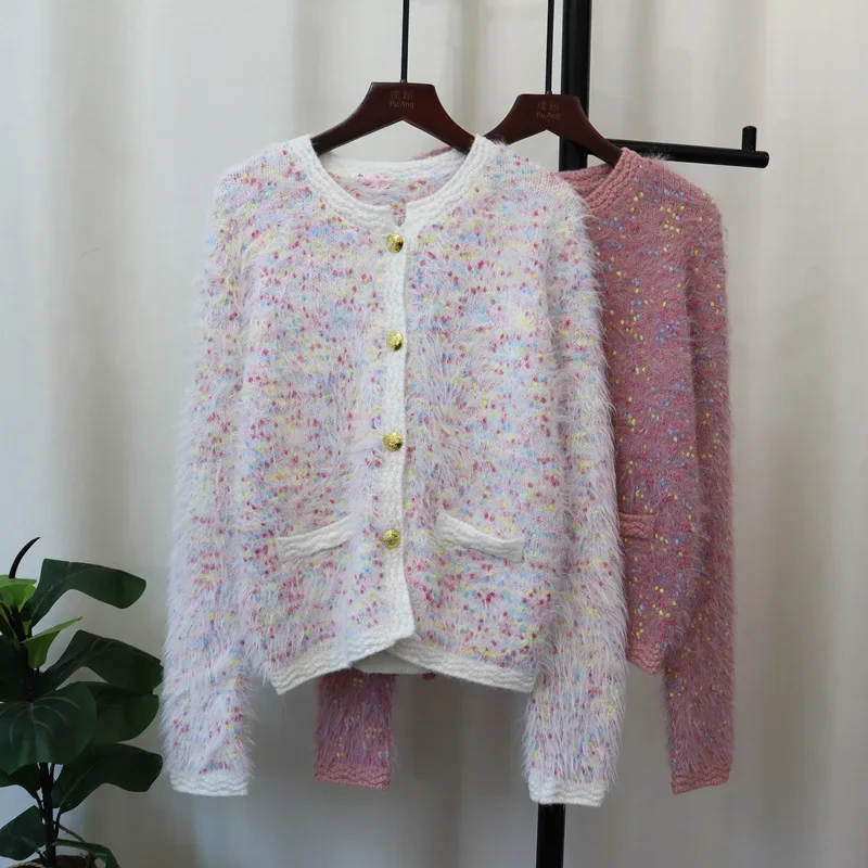 

Cardigans Sweaters Multi Color Fleece Open Front Jackets Old Money Soft Knit Outwear Autumn/Winter Woman Clothing