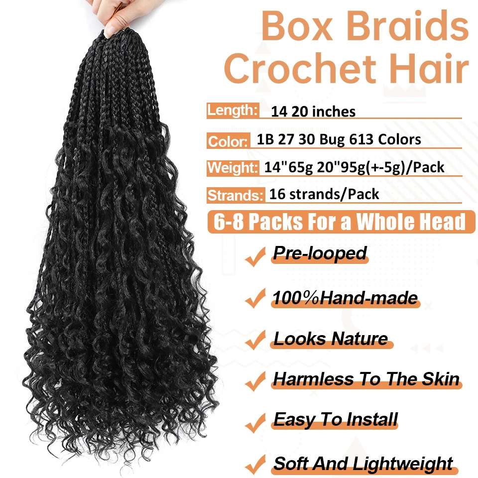 14 20 Inch Boho Box Braids Crochet Hair 1B 30 27 Color Crochet Hair Synthetic Goddess Box Braids With Curly Ends Crochet Hair