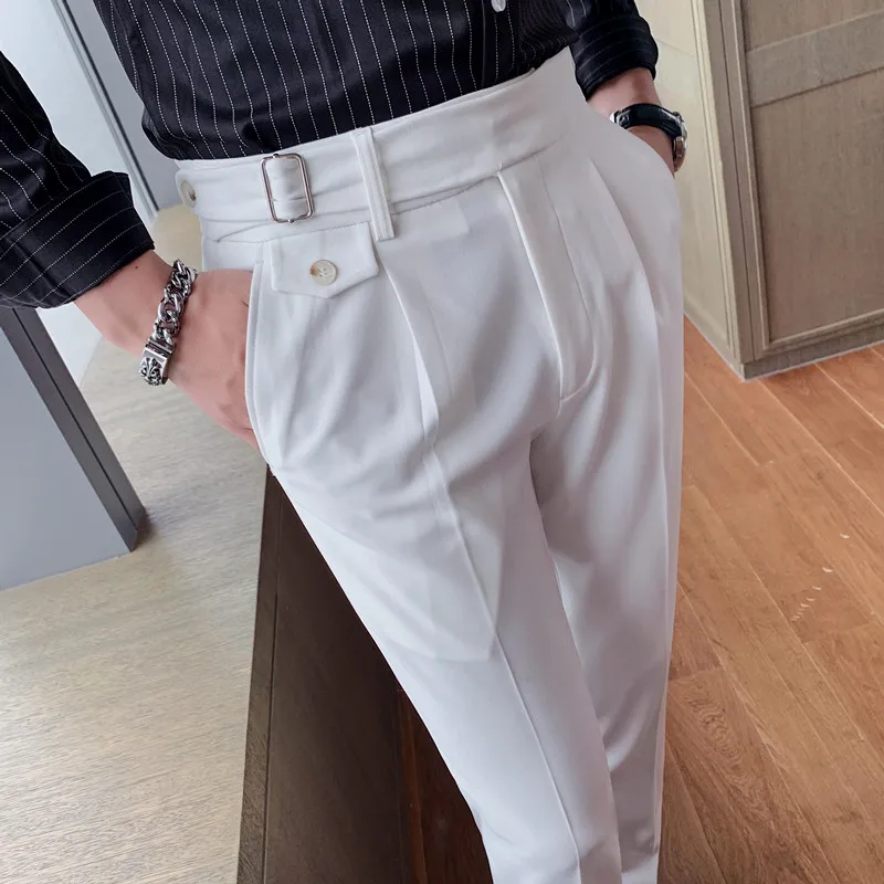 Men British Style Suits Pants Business Casual Trousers Male Solid High Waist Trousers Quality Man Formal Wear Slim Suit Pants