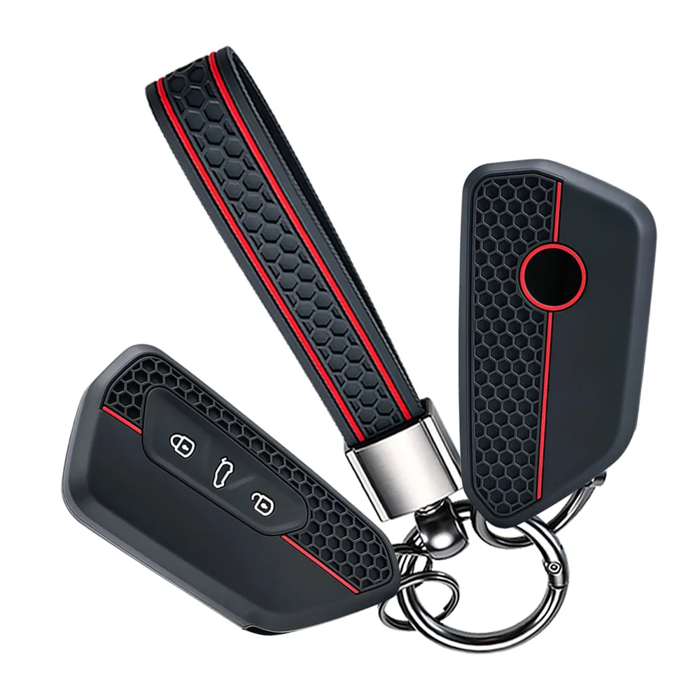 Silicone Key Cover With Lanyard For VW Golf 8 MK8 ID3 ID4 ID5 Tiguan MK3 Passat B9 For Skoda Octavia A8 Enyaq iV Precise Fit