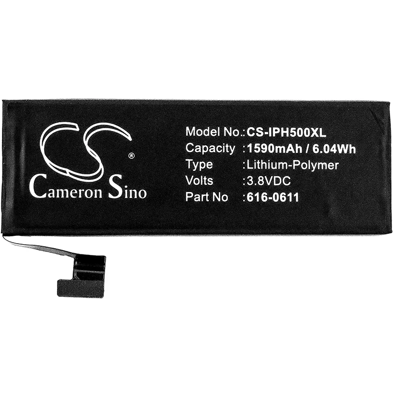 

Сменная батарея CS для Apple iPhone 5, MD645LL/A, MD644LL/A, iPhone 5 64GB, MD637LL/A, iPhone 5 3, артикул: 616-0611, 1590 мАч / 6,04 Вт·ч