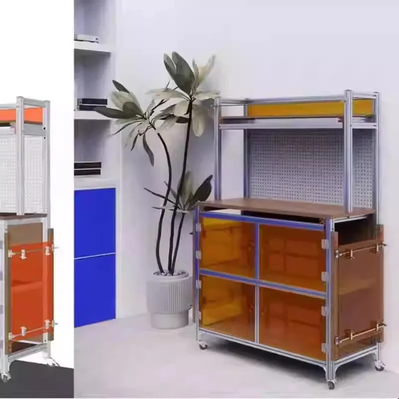 Armário lateral de jantar com perfil de alumínio Armário de armazenamento de cozinha moderno e simples para sala de estar