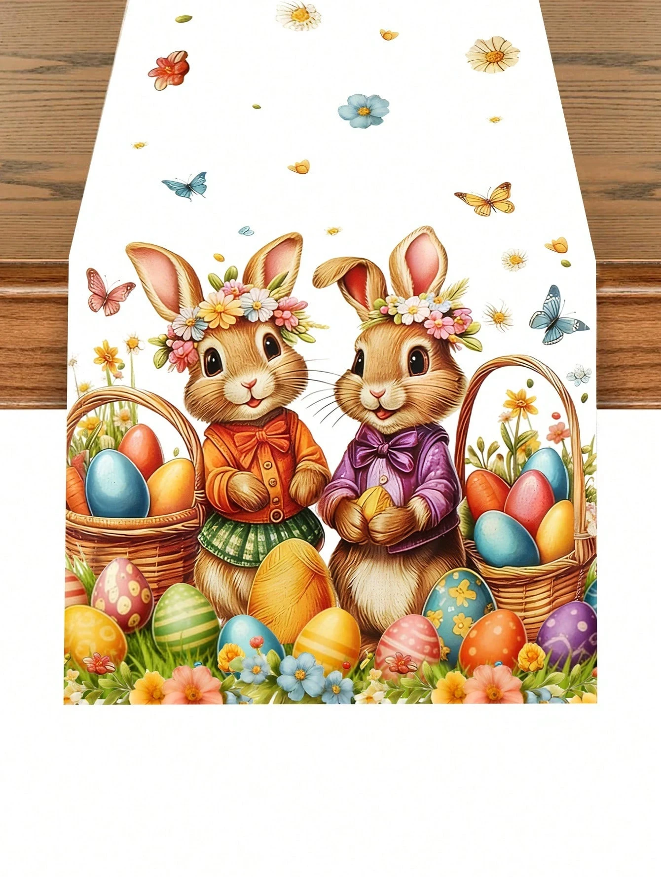 Frühlings-Osterhase Tischläufer, Vintage Hasen- & Blumenmuster Tischdecke, Küchen-Esstisch Heimdekoration Frohe Ostern