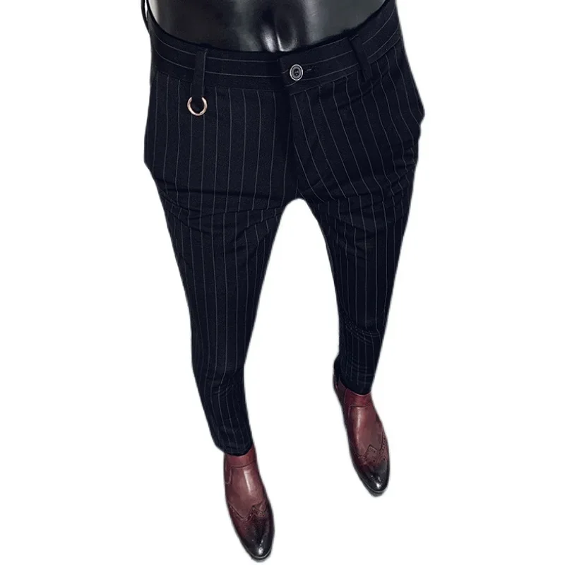 Classic Stripe Mens Dress Pant Formal Business Office Social Trousers High Quality Men Korean Slim Fit Formal Party Suit Pants