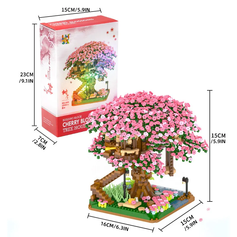 Mini Building Blocks Mini Sakura Tree House Model Building Blocks Desktop Botanical Decoration Toys For Children Gifts For Girls