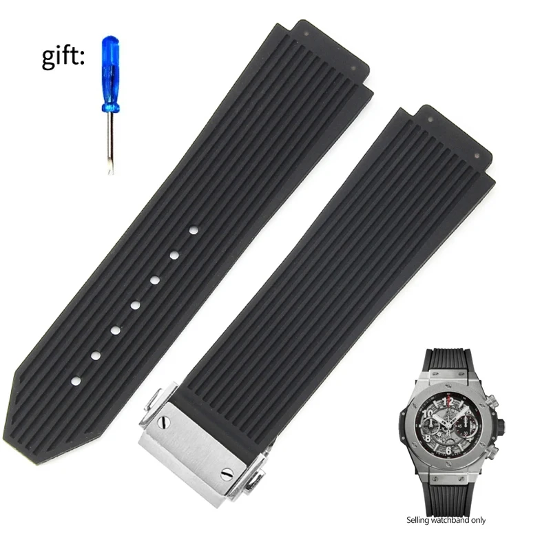 

Silicone Rubber Watch Band For Hublot BIG BANG Black Blue Men's Watch Band Tool Waterproof and Sweatproof bracelet 26-19mm