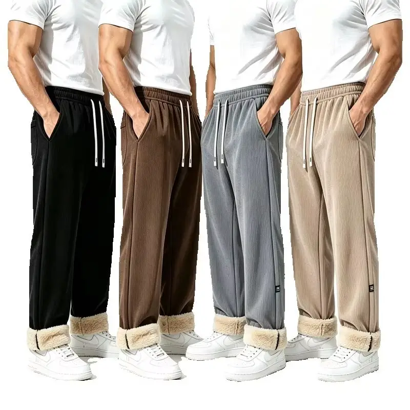 Winter men's clothing: warm men's corduroy casual pants, golf men's cold-proof pants, large size elastic waist sports pants