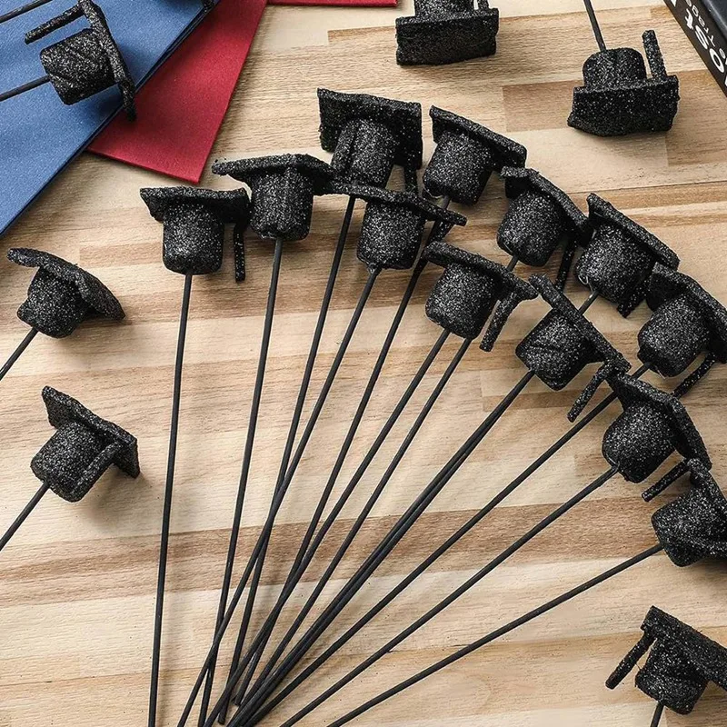 ABHS-36 Pcs Graduation Cap Glitter Picks Foam Hat Picks For Grad Party Table Centerpiece Vase Filler Decoration view 4