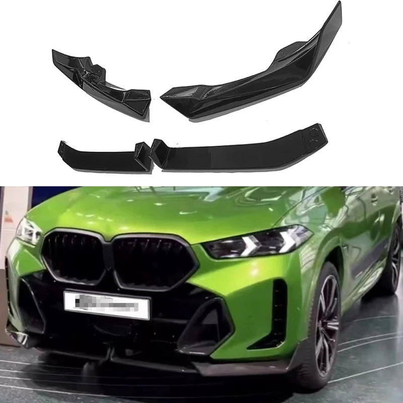 

For BMW X6 G06 2023-2026 Bright Black Front lip Car Front Bumper Lip Front lip Diffuser Front Chin Glossy Black Spoiler