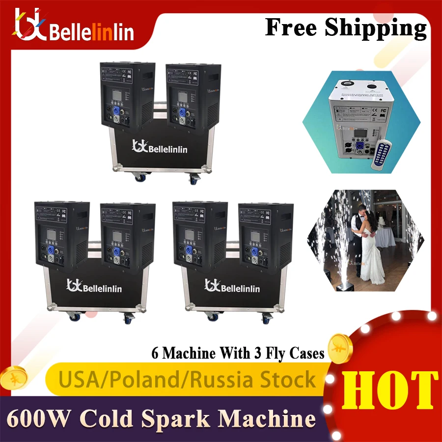 No Tax 6Pcs 600W Cold Spark Machine With Flight Case DMX Remote Cold Fireworks Fountain Spark Stage Sparkular Machine