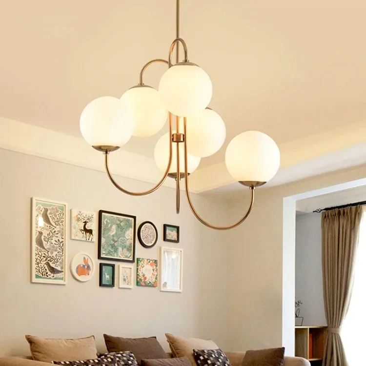 

Frosted Glass Multi-head Chandelier designer led Curve Lamp Dining Room Bar Restaurant ball lamp Bedroom Suspension Lighting