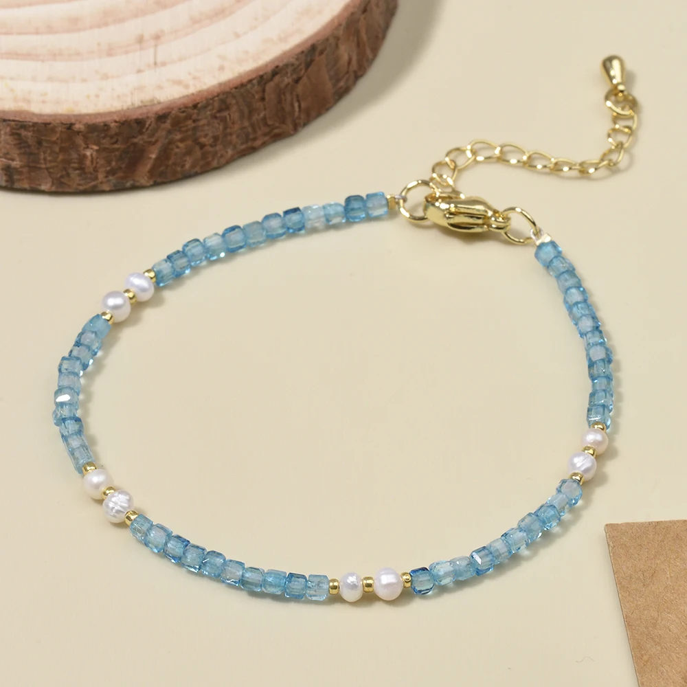 

Freshwater Pearls and Natural Stones Lapis Tiger Eye Purple Garnet Faceted Cubes Bracelets Suitable For Women Gifts Jewelry