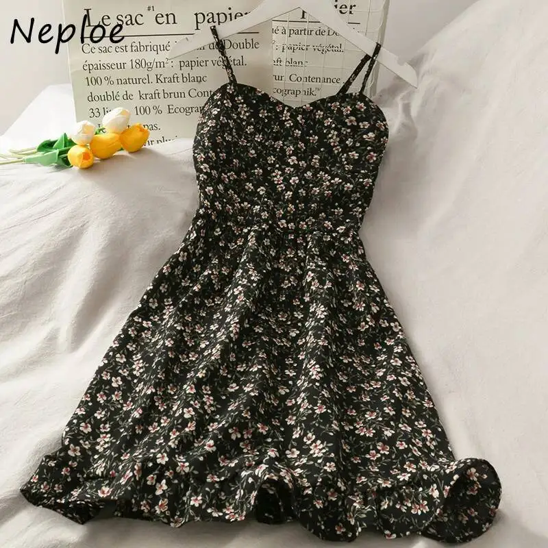 Abito da vacanza bohémien con stampa vintage Abito da donna a vita alta con linea sottile Abiti con scollo a V senza maniche con spalle scoperte Abito estivo