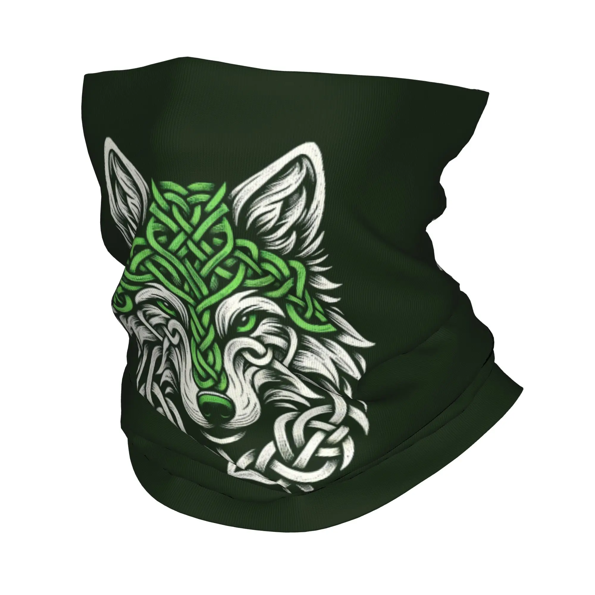 Celtic Irish Knot with Wolf St Patrick Bandana Neck Gaiter Printed Wrap Scarf Warm Balaclava Riding Unisex Adult